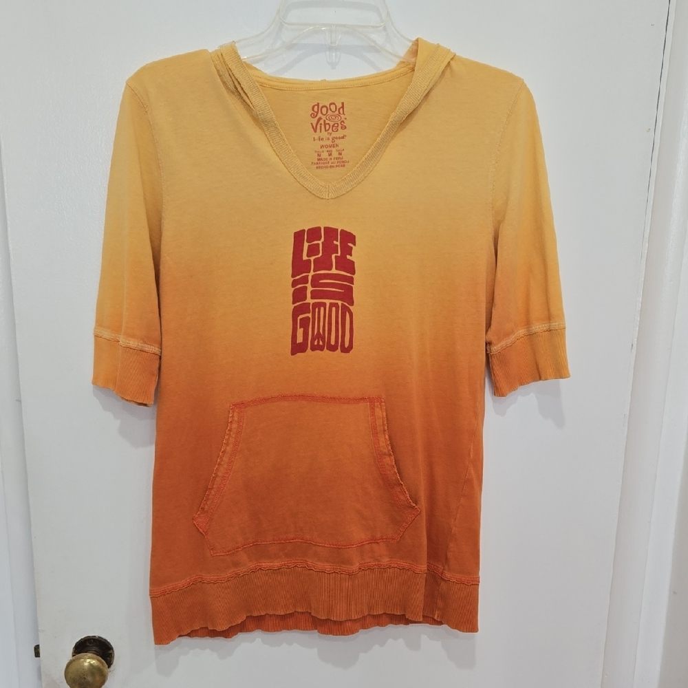 Life Is Good Yellow & Orange Ombre 3/4 Length Sleeves Hoodie